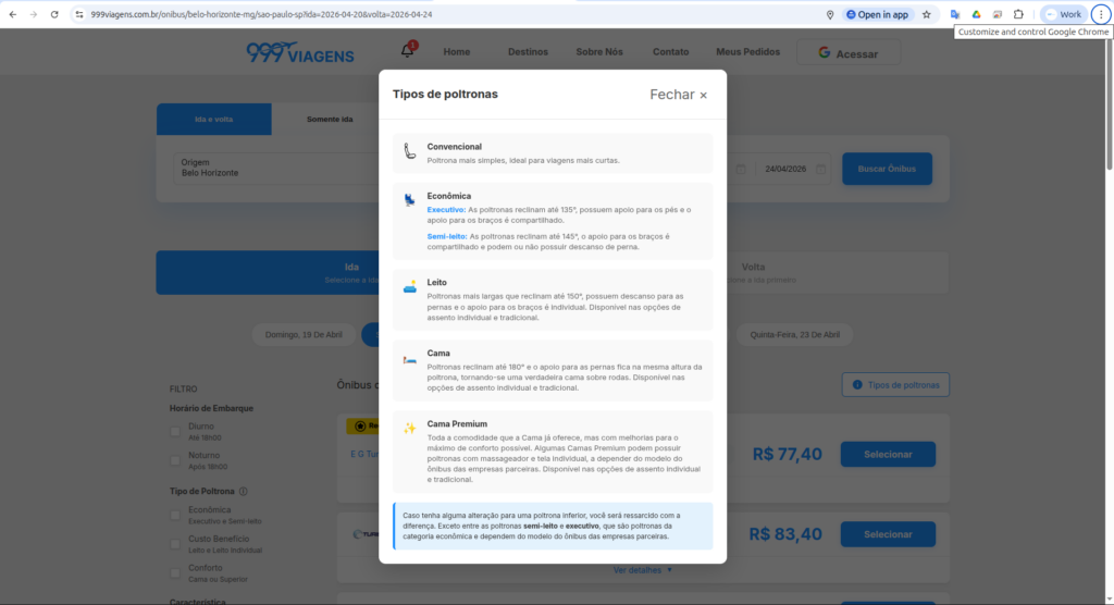 Ônibus Leito, Semi Leito ou Executivo